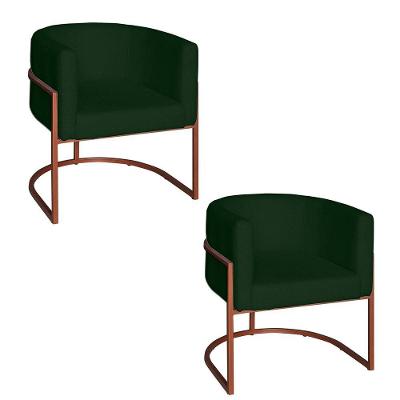 Poltrona Base Industrial Bronze Kit 2 Lety Veludo Verde S05 - D'rossi