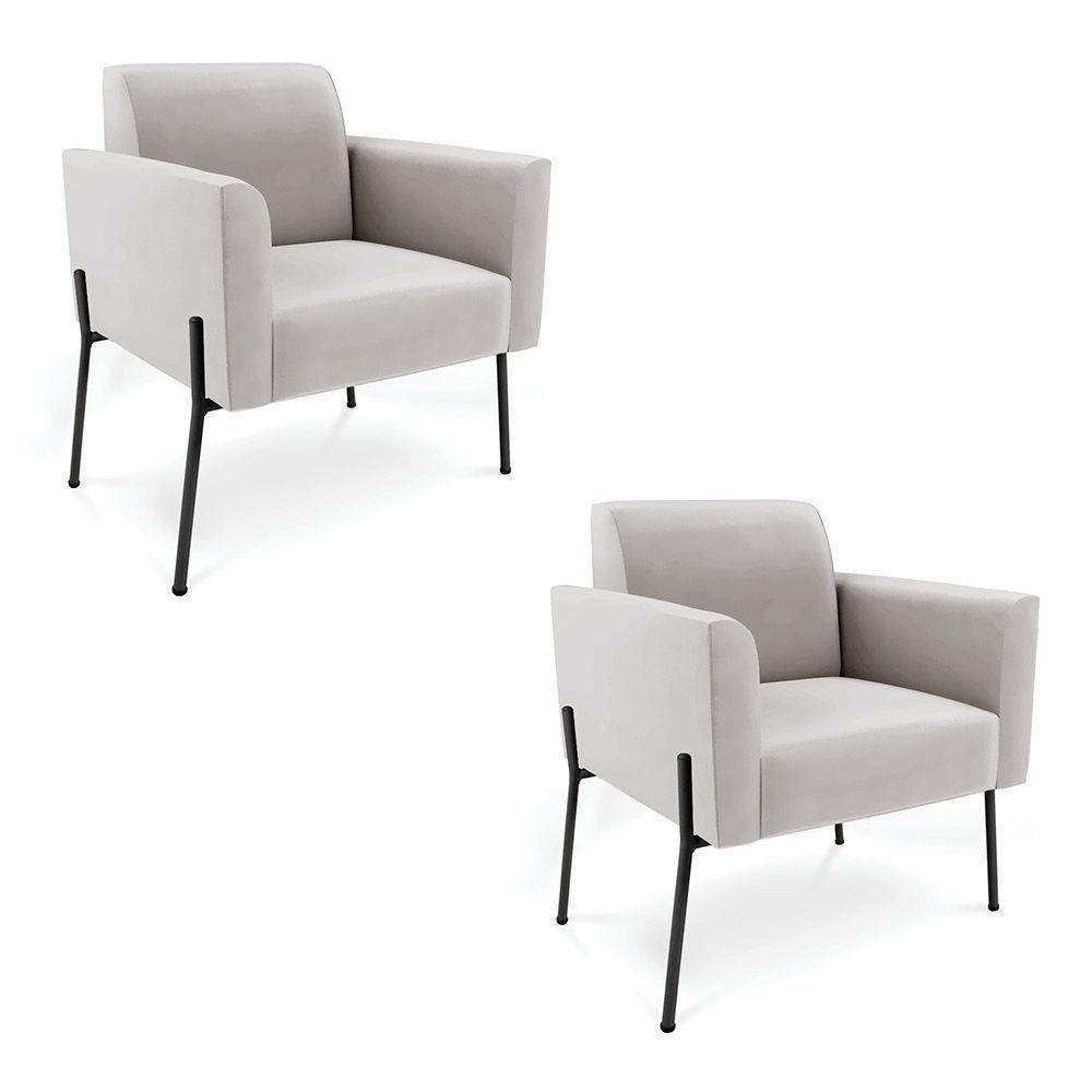 Poltrona Pé De Ferro Preto Para Sala Kit 2 Marisa Veludo D03 - D'rossi Cor Cinza - 1