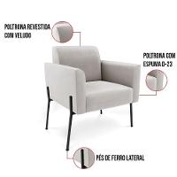 Poltrona Pé De Ferro Preto Para Sala Kit 2 Marisa Veludo D03 - D'rossi Cor Cinza - 5