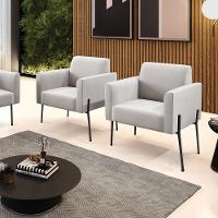 Poltrona Pé De Ferro Preto Para Sala Kit 2 Marisa Veludo D03 - D'rossi Cor Cinza - 6