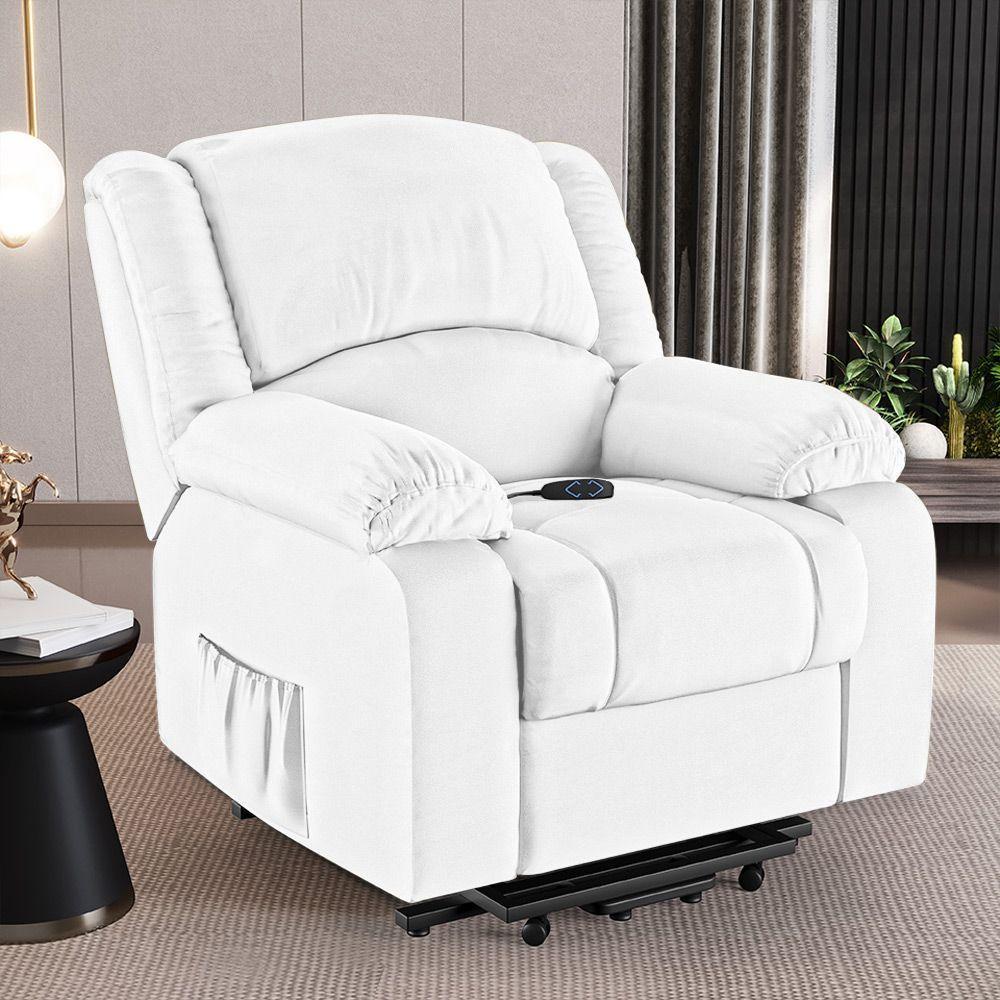 Poltrona Do Papai Reclinável Pietra Elevação Lift Elétrico Fh9 Pu Branco Mpozenato - 8