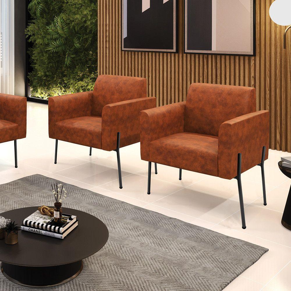 Poltrona Pé De Ferro Preto Kit 2 Para Sala Marisa Corano D03 - D'rossi Cor Nozes - 6