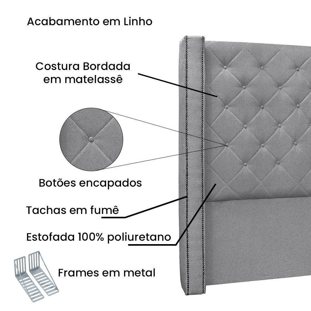 Cabeceira Cama Box Casal 140 Cm Vicenza Linho Cinza S04 - D'rossi - 4