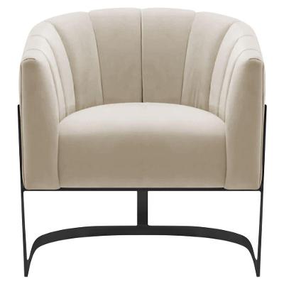 Poltrona Decorativa Sala De Estar Recepção Mavie Base De Ferro Preto Suede Cor Azul Tiffany