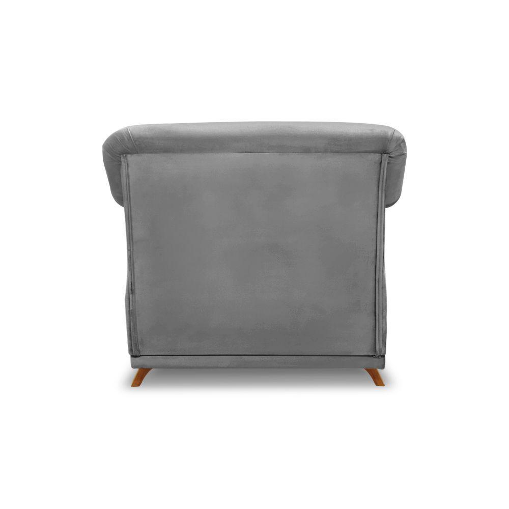 Poltrona Sala De Estar Pé De Madeira Julieta Veludo Cinza S04 - D'rossi - 2
