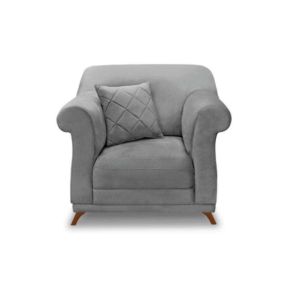 Poltrona Sala De Estar Pé De Madeira Julieta Veludo Cinza S04 - D'rossi - 5