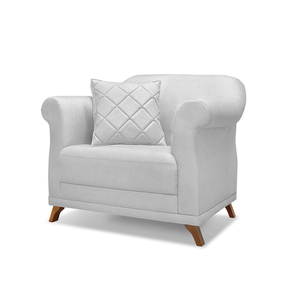 Poltrona Sala De Estar Pé De Madeira Julieta Linho S04 - D'rossi Cor Grigio - 1