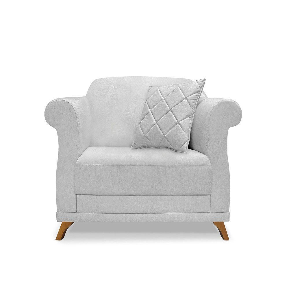 Poltrona Sala De Estar Pé De Madeira Julieta Linho S04 - D'rossi Cor Grigio - 4