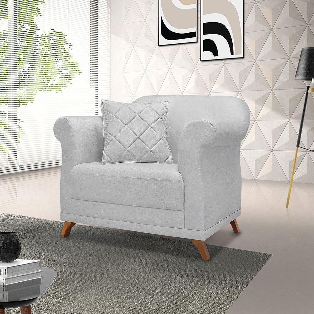 Poltrona Sala De Estar Pé De Madeira Julieta Linho S04 - D'rossi Cor Grigio - 5