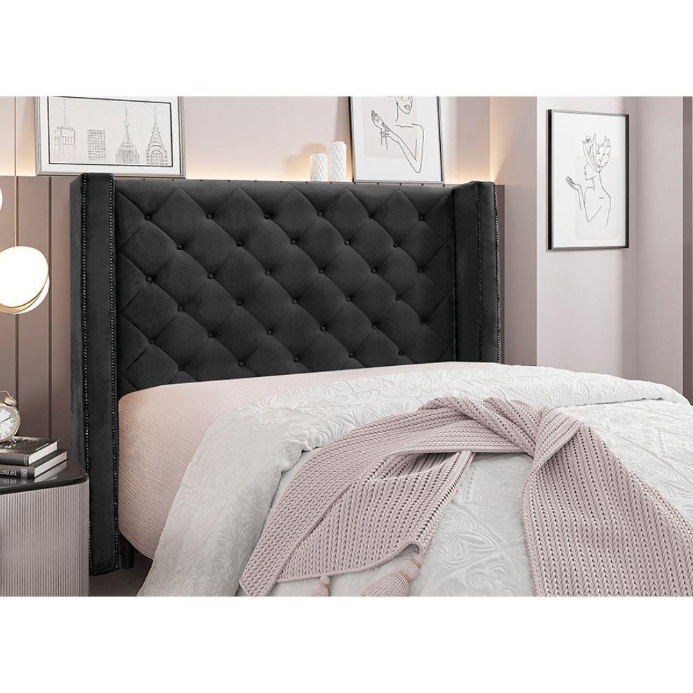 Cabeceira Cama Box Casal 140 Cm Vicenza Veludo Preto S04 - D'rossi - 4