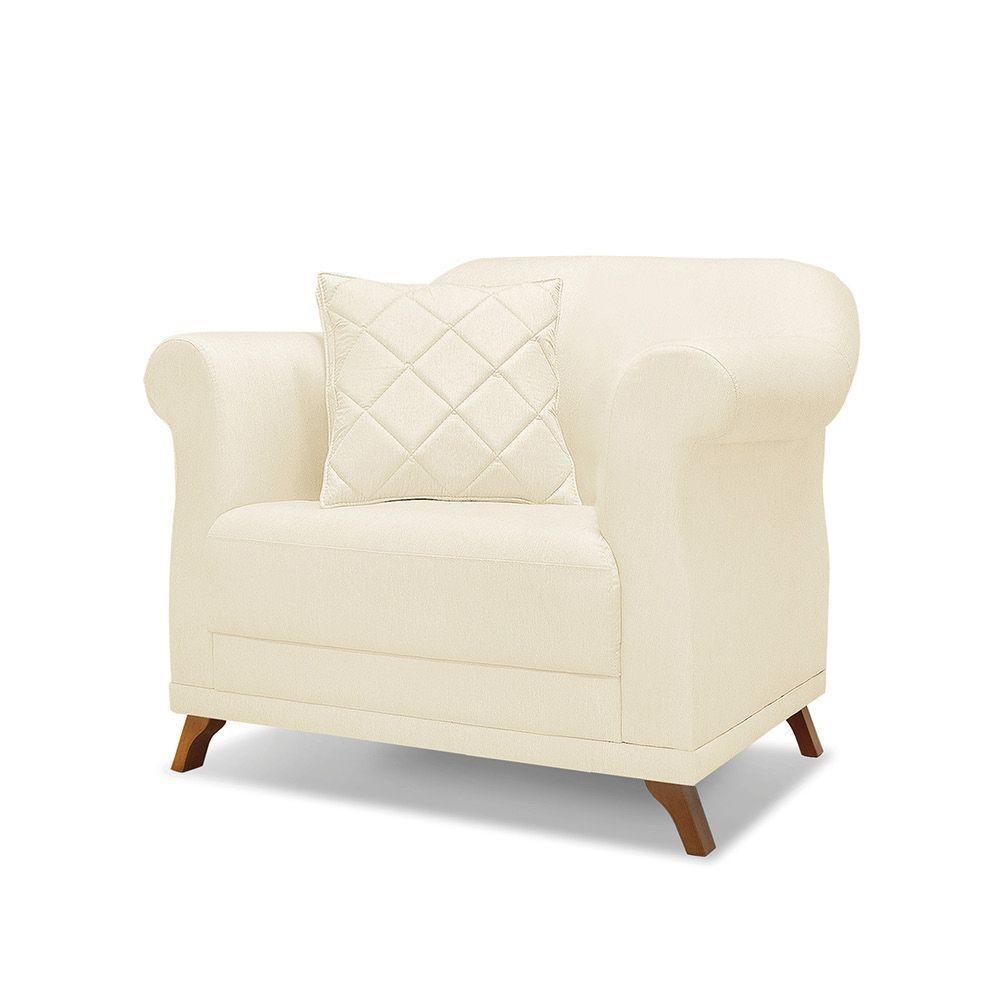 Poltrona Sala De Estar Pé De Madeira Julieta Linho Pérola S04 - D'rossi - 1