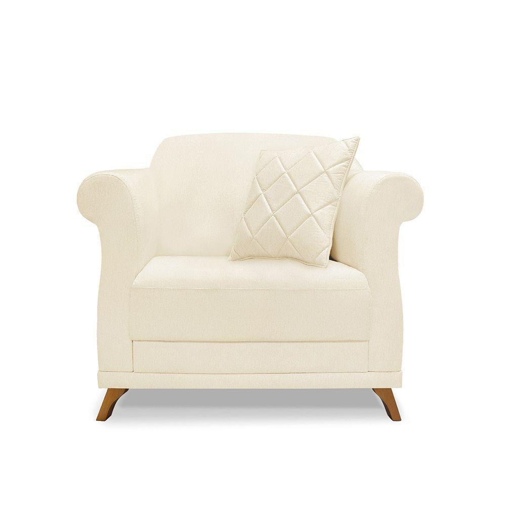 Poltrona Sala De Estar Pé De Madeira Julieta Linho Pérola S04 - D'rossi - 5