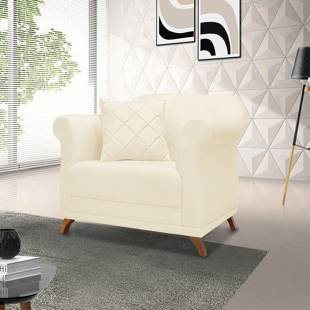 Poltrona Sala De Estar Pé De Madeira Julieta Linho Pérola S04 - D'rossi - 6