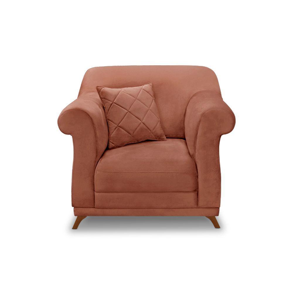 Poltrona Sala De Estar Pé De Madeira Julieta Veludo Cobre S04 - D'rossi - 5