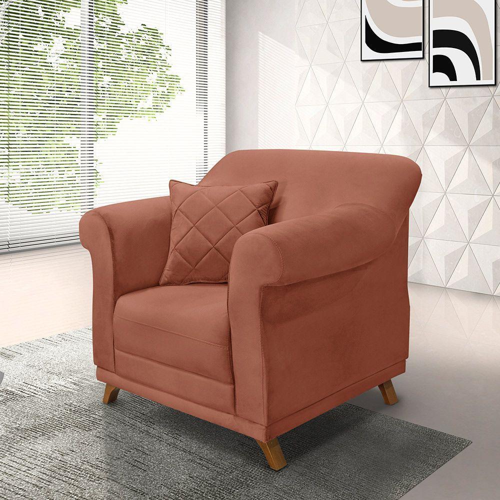 Poltrona Sala De Estar Pé De Madeira Julieta Veludo Cobre S04 - D'rossi - 6