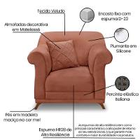 Poltrona Sala De Estar Pé De Madeira Julieta Veludo Cobre S04 - D'rossi - 7