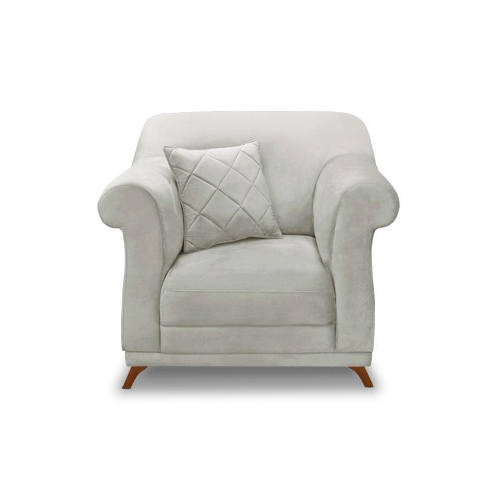 Poltrona Sala De Estar Pé De Madeira Julieta Veludo S04 - D'rossi Cor Prata - 4