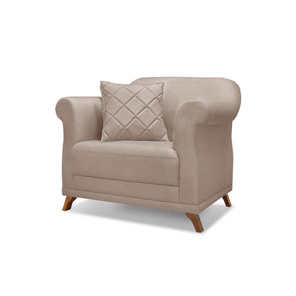 Poltrona Sala De Estar Pé De Madeira Julieta Linho Areia S04 - D'rossi - 1