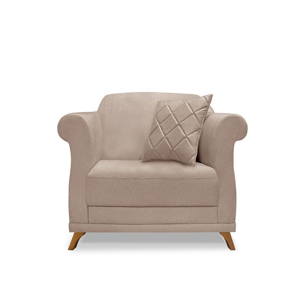 Poltrona Sala De Estar Pé De Madeira Julieta Linho Areia S04 - D'rossi - 5