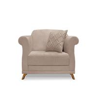 Poltrona Sala De Estar Pé De Madeira Julieta Linho Areia S04 - D'rossi - 5