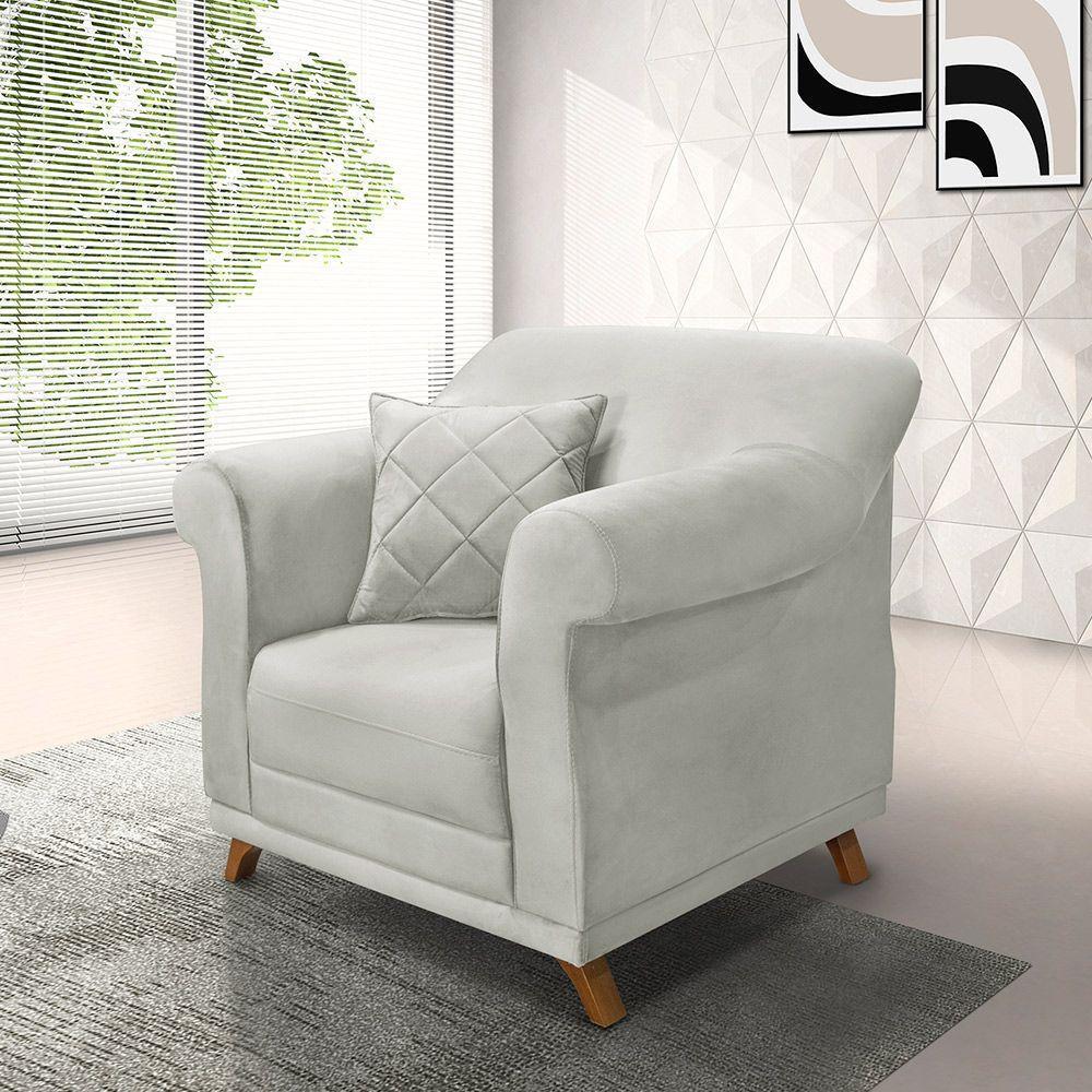 Poltrona Sala De Estar Pé De Madeira Julieta Veludo Prata S04 - D'rossi - 6