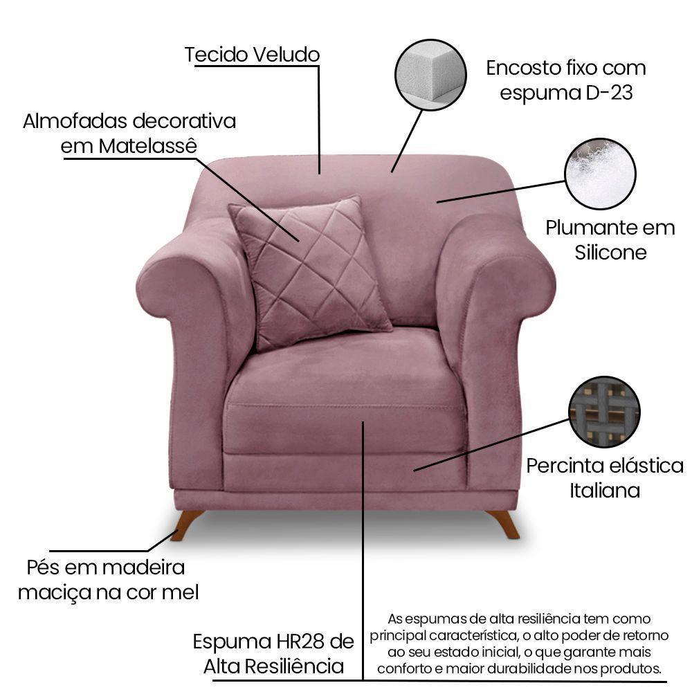 Poltrona Sala De Estar Pé De Madeira Julieta Veludo Uva S04 - D'rossi - 7