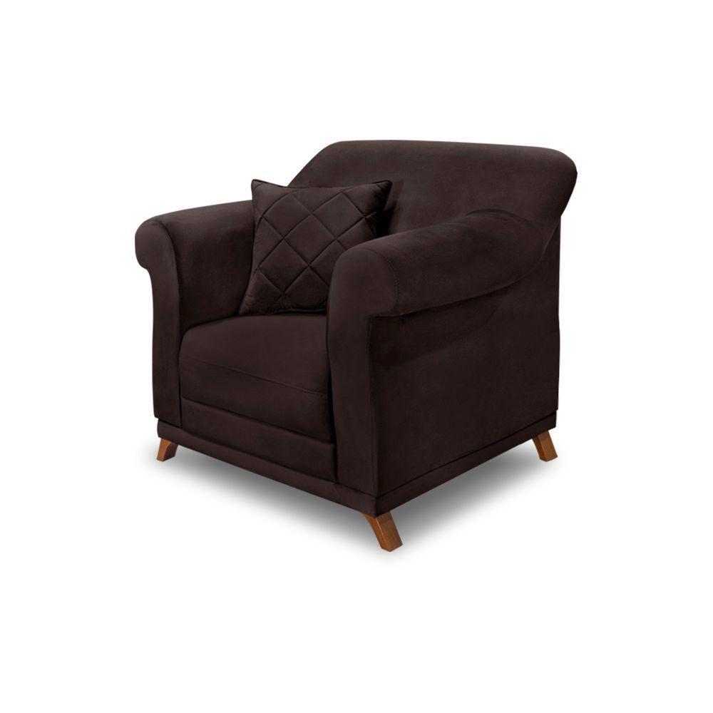 Poltrona Sala De Estar Pé De Madeira Julieta Suede S04 - D'rossi Cor Café - 1