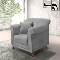 Poltrona Sala De Estar Pé De Madeira Julieta Veludo S04 - D'rossi Cor Cinza - 1