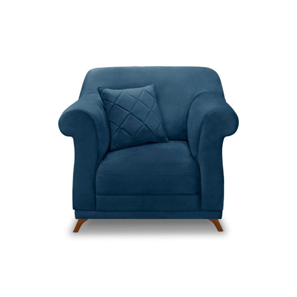 Poltrona Sala De Estar Pé De Madeira Julieta Veludo Azul Marinho S04 - D'rossi - 5