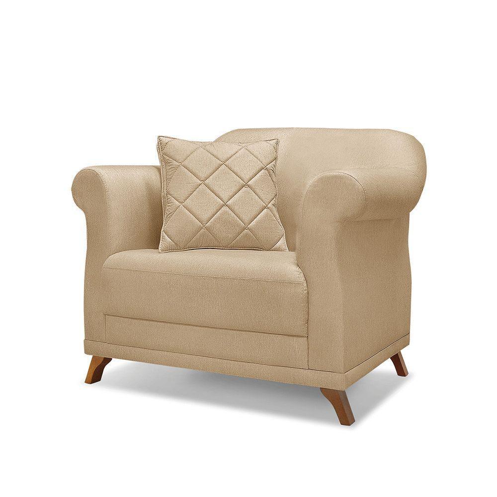 Poltrona Sala De Estar Pé De Madeira Julieta Linho S04 - D'rossi Cor Dourado - 1