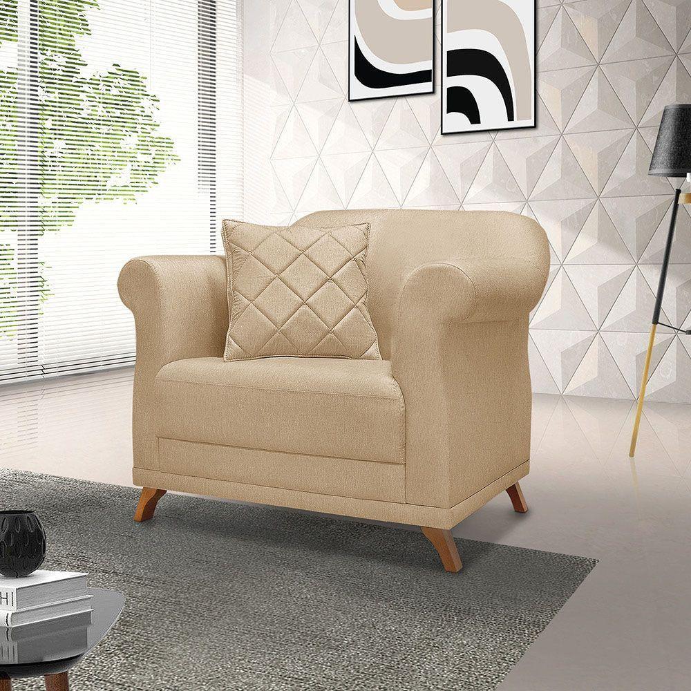 Poltrona Sala De Estar Pé De Madeira Julieta Linho S04 - D'rossi Cor Dourado - 5