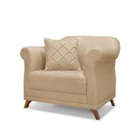 Poltrona Sala De Estar Pé De Madeira Julieta Linho S04 - D'rossi Cor Dourado - 1