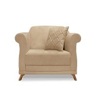 Poltrona Sala De Estar Pé De Madeira Julieta Linho S04 - D'rossi Cor Dourado