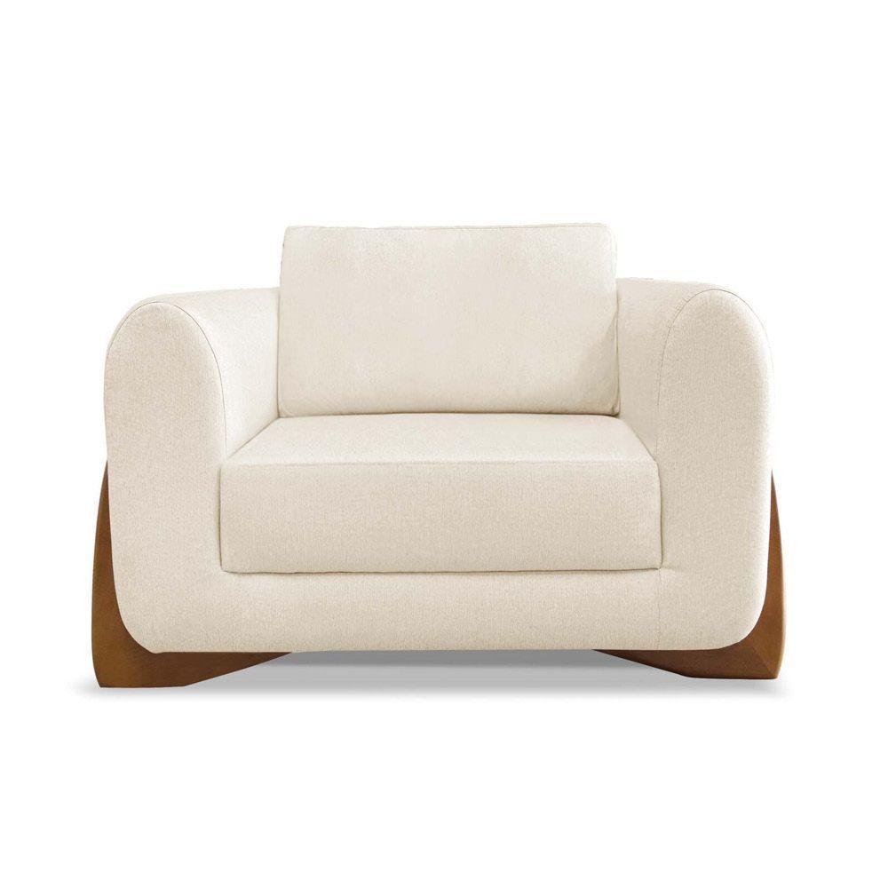 Poltrona Sala De Estar Base De Madeira Clarissa Linho S04 - D'rossi Cor Natural - 3