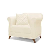 Poltrona Sala De Estar Pé De Madeira Julieta Linho S04 - D'rossi Cor Perola - 1