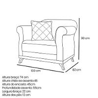 Poltrona Sala De Estar Pé De Madeira Julieta Linho S04 - D'rossi Cor Perola - 2