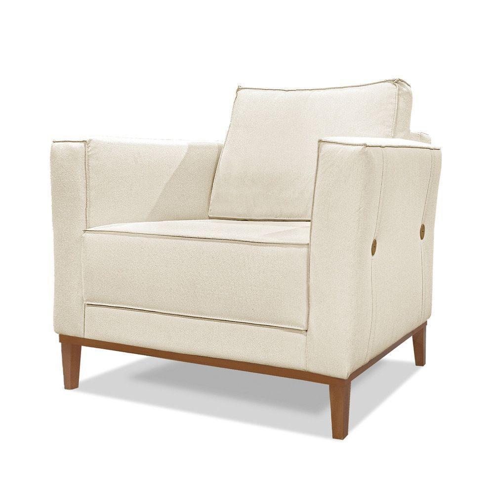 Poltrona Base De Madeira Sala De Estar Grace Linho Natural S04 - D'rossi - 1