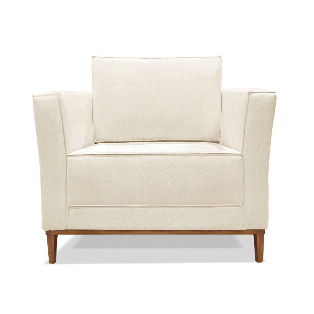 Poltrona Base De Madeira Sala De Estar Grace Linho Natural S04 - D'rossi - 3