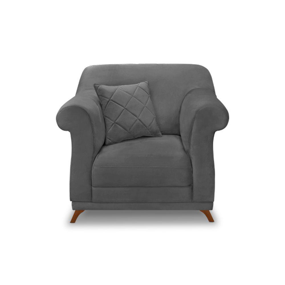 Poltrona Sala De Estar Pé De Madeira Julieta Suede S04 - D'rossi Cor Cinza - 2