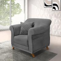 Poltrona Sala De Estar Pé De Madeira Julieta Suede S04 - D'rossi Cor Cinza - 3
