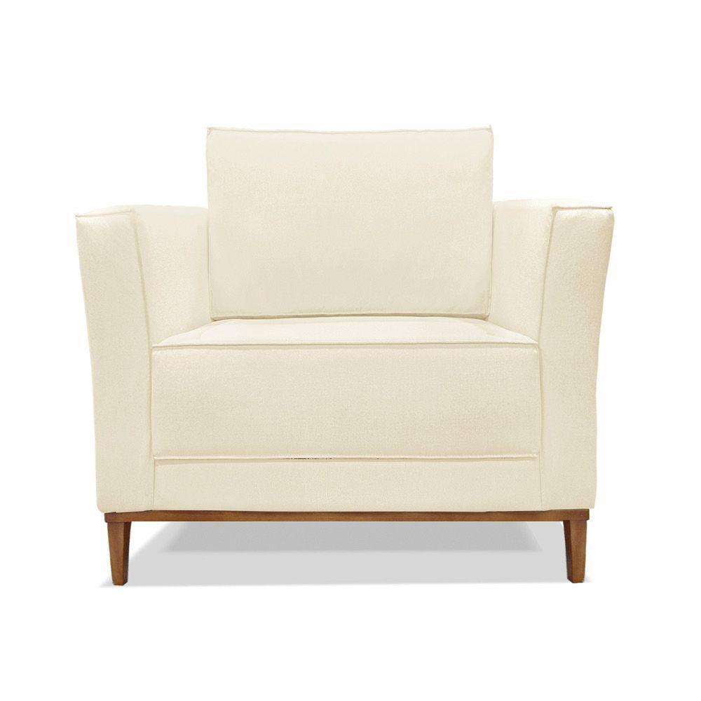 Poltrona Base De Madeira Sala De Estar Grace Linho Pérola S04 - D'rossi - 3