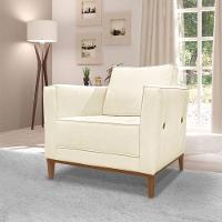 Poltrona Base De Madeira Sala De Estar Grace Linho Pérola S04 - D'rossi - 6