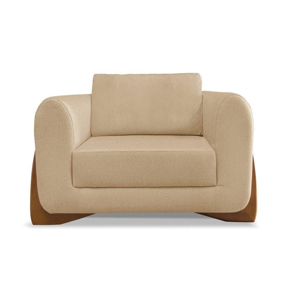 Poltrona Sala De Estar Base De Madeira Clarissa Linho S04 - D'rossi Cor Dourado - 3