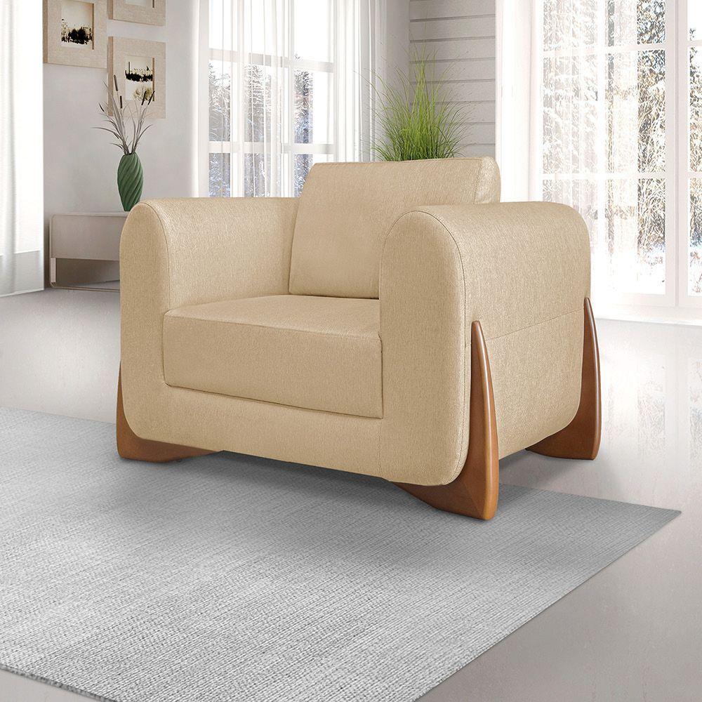 Poltrona Sala De Estar Base De Madeira Clarissa Linho S04 - D'rossi Cor Dourado - 6