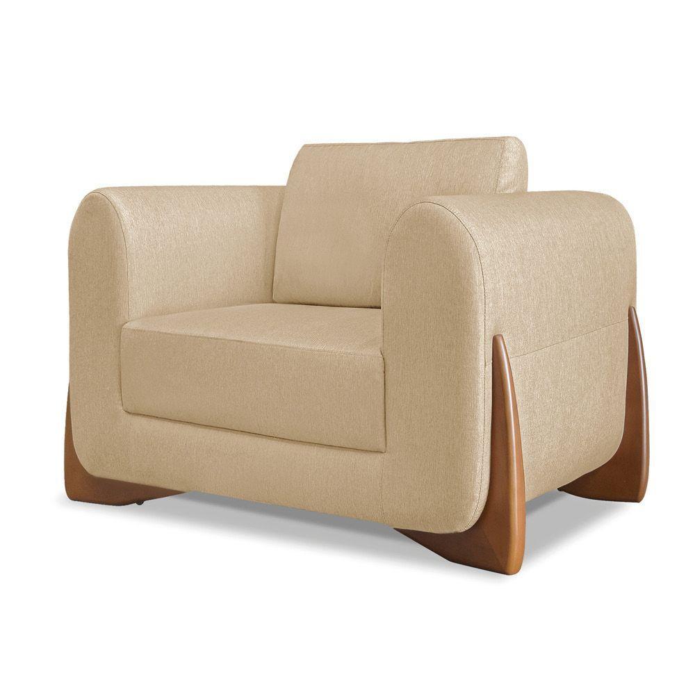 Poltrona Sala De Estar Base De Madeira Clarissa Linho S04 - D'rossi Cor Dourado - 7