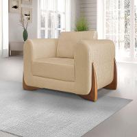 Poltrona Sala De Estar Base De Madeira Clarissa Linho S04 - D'rossi Cor Dourado - 6