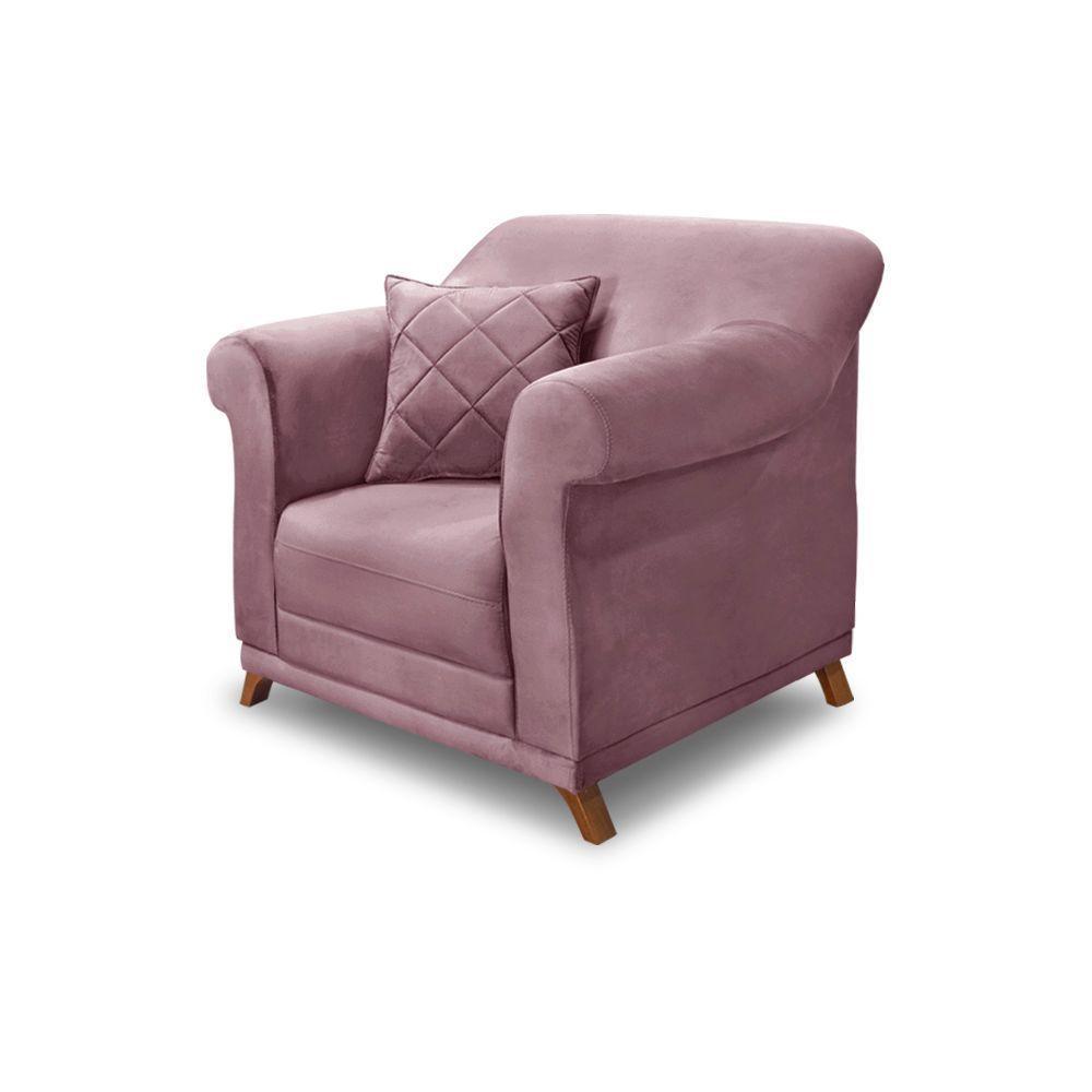 Poltrona Sala De Estar Pé De Madeira Julieta Veludo S04 - D'rossi Cor Uva - 1