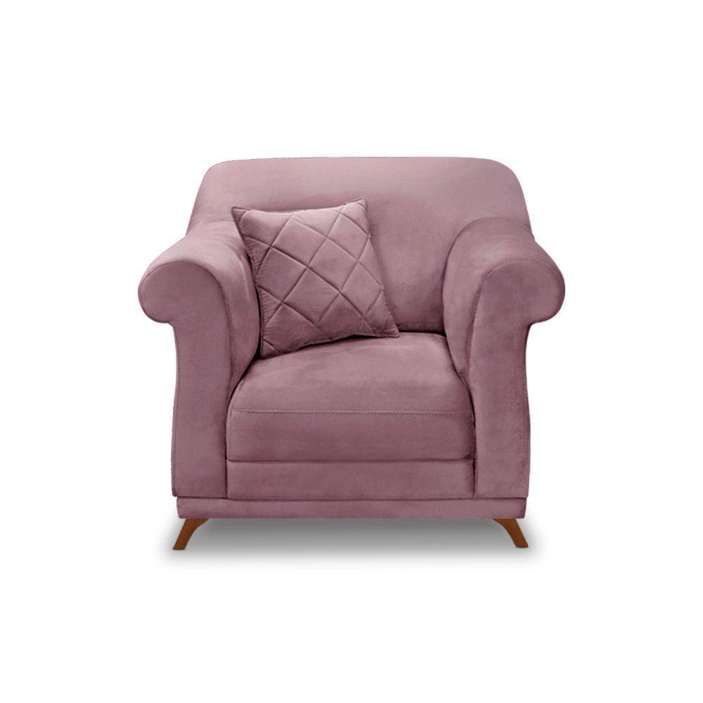 Poltrona Sala De Estar Pé De Madeira Julieta Veludo S04 - D'rossi Cor Uva - 4