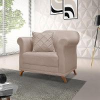 Poltrona Sala De Estar Pé De Madeira Julieta Linho S04 - D'rossi Cor Areia