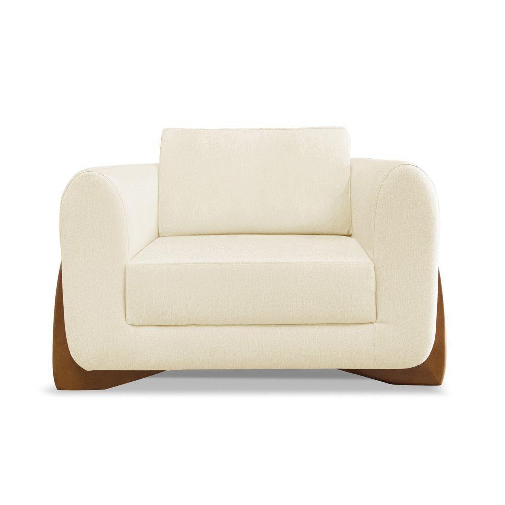 Poltrona Sala De Estar Base De Madeira Clarissa Linho Pérola S04 - D'rossi - 6